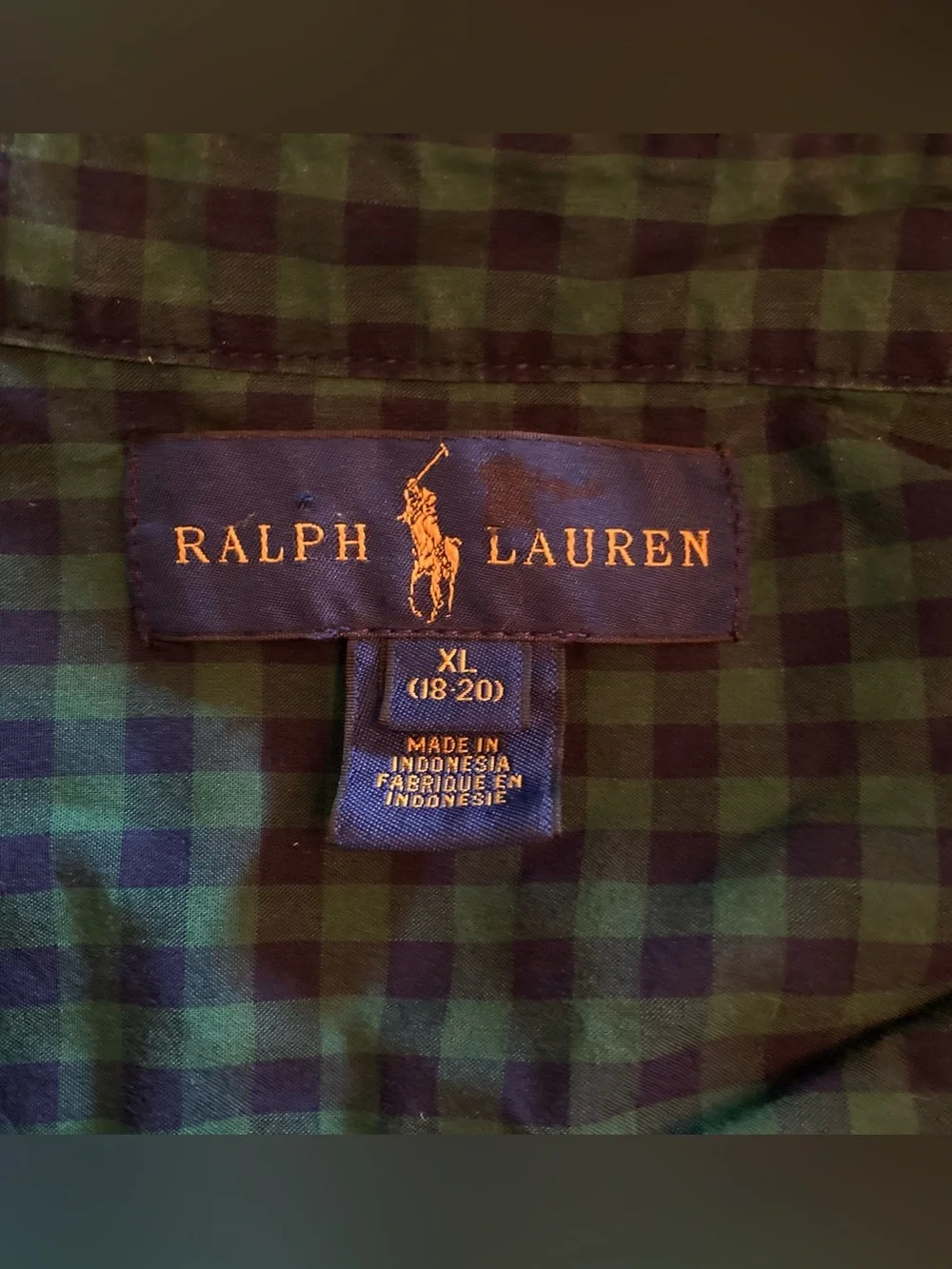 Ralph Lauren Blue Green Gingham Boys XL (18-20) Shirt Button Front Long Sleeve